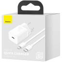 Baseus Super Si Ātrā Lādētājs 1C 20W TZCCSUP-B02, AC 100-240V, 1m, USB-C uz Lightning, 20W Max, PVC
