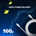 Vads ar USB C līdz USB C savienojumu 100 W ātro uzlādi un 2 m pīto konstrukciju CC100AB C-C 100W Braided 2 m Balts CND-CC100AB20W CANYON