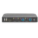 Digitus KVM komutator DS-12850, 4096 x 2160, 2x DisplayPort, 1x HDMI, 4x USB A, 4x audio 3,5mm, 2 seadet