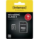 Intenso atminties kortelė microSDHC 3403470 16 GB, skaitymo greitis 20 MB/s, ra&scaron;ymo greitis 5 MB/s, klasė 4, juoda