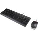 Lenovo Essential Wired Combo klaviatuur ja hiir 4X31R64442, USB, 3 nuppu, must, pritsmekindel, Windows 11