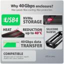 Axagon EEM2-40G USB-C 40 Gb/s M.2 NVMe SSD korpus, EEM2-40G, 40 Gb/s, alumiinium, passiivne jahutus, USB-C kaabel