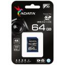 Adata atmiņas karte ASDX64GUI3V30S-R, 64GB, 100MB/s, 60MB/s, V30, UHS-I, Class 3, melna/zila