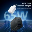 Vention įkroviklis FERB0-EU 65W PD greitas įkrovimas, 3 įrenginiai, 2 USB-C, 1 USB-A, juodas, GaN technologija