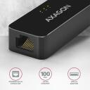 Axagon V&otilde;rgusideadapter ADE-XR 10/100Mbit, USB 2.0, Ethernet, 1 RJ-45 port, Realtek RTL8152, must