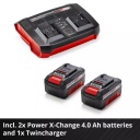 Bezvadu zāles pļāvējs RASARRO 36/38, EINHELL, 3413180, 2x4 Ah akumulatori, 38 cm griešanas platums, 450 m² zālienam