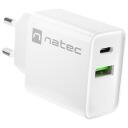 Natec Lādētājs RIBERA NUC-2061, 20W, 100-240V, 50/60Hz, 3A, 1xUSB-A, 1xUSB-C, ātrā uzlāde, universāls