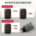 Axagon lādētājs ACU-PQ67 67W, 2xUSB-A 30W, USB-C 67W, strāvas adapteris, ātrā uzlāde, aizsardzība pret pārslodzi