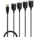 Lindy kabelis pārveidotājs USB uz 4 x RS232, 0.9m, melns, 4 x 9 Way D Male RS232 savienotāji, Plug & Play, 2 gadu garantija