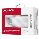 Axagon laadija ACU-PD20W 20W 1x USB-C toiteadapter, 100-240V, kiire laadimine, valge