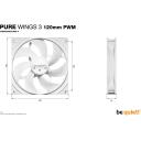 Be Quiet Korpusinis ventiliatorius Pure Wings 3 120mm PWM White BL110, 120mm, 1600RPM, 84.8m&sup3;/h, 1.45mmH2O, 4-pin, baltas