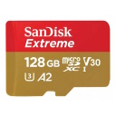 microSDXC Extreme atminties kortelė 128GB veiksmo kameroms ir dronams su SD adapteriu iki 190MB/s A2 Class 10 V30 UHS-I U3 SDSQXAA-128G-GN6AA SanDisk