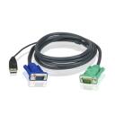 Aten 1.8M USB KVM kaabel 3 in 1 SPHD 2L-5202U, 1.8m, 15 pin HD D-Sub, 4 pin USB Type A, kaitstud
