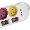 Maclean удлинитель MCE229W, 4 розетки, 2xUSB, 250VAC, 10A, 2.1A 5V, 1.5m, защита от детей, выключатель