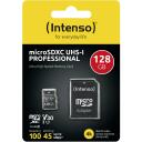 Intenso microSDXC 3433491 128GB, 100 MB/s skaitymo greitis, 45 MB/s ra&scaron;ymo greitis, UHS-I, Class 10, U3, V30, adapteris