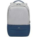 Rivacase Kuprinė 7567GREY/DARKBLUE, 17.3", 150mm, 780g, 1 priekinė ki&scaron;enė, USB prievadas, atsparus vandeniui, 2 &scaron;oninės ki&scaron;enės