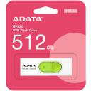 ADATA USB atmintinė AUV320-512G-RWHGN 512GB, USB 3.2 Gen 1, skaitymo greitis 100 MB/s, slankus dizainas, žalia, balta