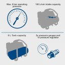 Aku kompressor C-ACT160/6-X, karkass, GEN2, Scheppach, 5906175900, 410 x 333 x 325 mm, 8 bar, 6 l, 130 l/min, 2,5 m, 96 dB (A), 2x 20 V (40 V), 10 kg