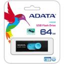 Adata USB флеш-накопитель AUV220-64G-RBKBL 64 ГБ, USB 2.0, Слайд, Черный, Синий, Крепление для ремешка