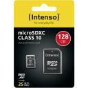Intenso atminties kortelė MicroSDXC 3413491 128 GB, skaitymo greitis 25 MB/s, klasė 10, atspari vandeniui, smūgiams, SD adapteris