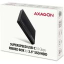 Axagon HDD korpusas EE25-GTR 2,5" USB-C juodas, 10 Gb/s, 0,6 m laidas, įtraukti priedai