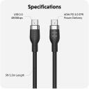 Hyper USB-C Silikona Lādē&scaron;anas Kabelis HJ4011BKGL, 1.5m, 60W, 480 Mbps, bez savel&scaron;anās, PD 3.0