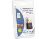 Esperanza atmiņas kar&scaron;u lasītājs EA134K, USB 2.0, 1 slots, microSD/microSDHC, 480 MB/s