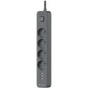 Tracer Pagarinātājs TRALIS47685, 5m, 4 rozetes, 3x USB A, grafīta, slēdzis, zemējums