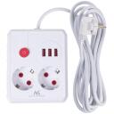 Maclean pagarinātājs MCE388 W, 2500W, 3m, 2x F, 3x USB A, balts, slēdzis, iek&scaron;telpām