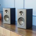 Laudberg XS1B grāmatu plaukta skaļruņi, 80W, melna, 4 collu zemfrekvences, 1 collu augstfrekvences, Bluetooth 5.3, RCA, USB DAC