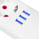 Maclean pagarinātājs MCE394 W, 110-240V AC, 50/60Hz, 2.1A, 2500W, 1.5m, 3x F, 3x USB A, balts