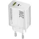 Esperanza Lādētājs EZC105W, 20W, balts, 100-240V, 50-60Hz, 1xUSB Type-C, 1xUSB Type A, ātrā uzlāde, pārslodzes aizsardzība