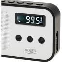 Adler Digitaalne raadio PLL AM/FM AD 1907, 40 eelnevalt seadistatud jaama, Laetav 600 mAh, LCD ekraan, Valge/Must