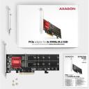 Axagon PCIe 2x NVMe M.2 valdiklis PCEM2-ND, 4000 MB/s, M.2, 2 SSD, RAID, 180 x 64 x 20 mm, laikiklis įtrauktas