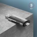 Axagon m&auml;lukaardi lugeja CRE-SAC, USB 3.2 Gen 1, 2 pesa, 5000 Mbit/s, metallkorpus, toetab microSD, SD