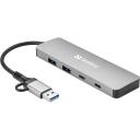 Sandberg USB centrmezgls 136-64, 2xUSB-A, 2xUSB-C, 5Gbit/s, alumīnijs, USB 3.0, 4 porti