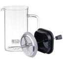 Resto Tējkanna 90503, 600 ml, Melna, Borosilikāta stikls, Plastmasas filtrs, Plastmasas vāks, Kvadrāta forma
