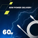 Кабель с подключением USB C к USB C и быстрой зарядкой 60 Вт CC60SC C-C 60W 1.2 m Белый CNS-CC60SC12W CANYON