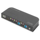 Digitus KVM komutator DS-12850, 4096 x 2160, 2x DisplayPort, 1x HDMI, 4x USB A, 4x audio 3,5mm, 2 seadet