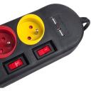 Maclean pagarinātājs MCE229B, 1.5m, 250V, 10A, 4 muciņas, 2xUSB, melns, slēdzis