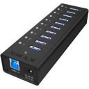 Raidsonic USB centrmezgls IB-AC6110, 10x USB 3.0, AC 120/230 V, melns, alumīnija korpuss, Plug & Play