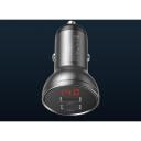 Baseus automobilių įkroviklis su ekranu TZCCBX-0G, 24W, 2xUSB, 4.8A, 1.2m 3-in-1 laidas, aliuminis, nailonas