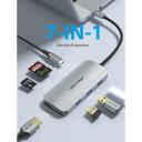 Vention dokkimisjaam TOJHB 7-in-1, 4K HDMI, 3 USB 3.0, 100W PD, SD/TF kaardilugeja, hall