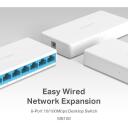 Mercusys настольный коммутатор MS108, 8 RJ45 портов 10/100Mbps, неуправляемый, DC разъем питания, белый