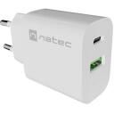 Natec Laadija NUC-2396, 20W, 100-240V, 1xUSB-A, 1xUSB-C, 5-12V, kiire laadimine, universaalne
