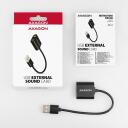 Axagon звуковая карта ADA-12 16 бит, 48 кГц, 2.0 канала, USB 2.0, 3.5 мм, адаптер питания, черный, 0.15 м кабель