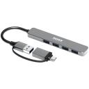 Port Connect USB centrmezgls 900161, 4xUSB-A 3.0, 5Gbps, USB baro&scaron;ana, alumīnija korpuss, plāns dizains