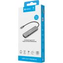 Sandberg USB-C 6-in-1 MediaDock 136-77, 54g, pelēks, USB-C, Windows 11, 1xHDMI, 6 porti, 19cm, 4xUSB-C, 100W, PD 3.0, 2 displeji
