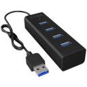 Raidsonic USB centrmezgls IB-HUB1409-U3, 4x USB 3.0, melns, USB baro&scaron;ana, LED indikators