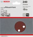 Slīppapīrs,kokam,PEX D=125mm,K240,5 gab., Ekscentra slīpma&scaron;īnām, ekscentra slīpma&scaron;īnām ar putekļu maisu C430 EXPERT FOR WOOD AND PAINT, 2608605645 BOSCH